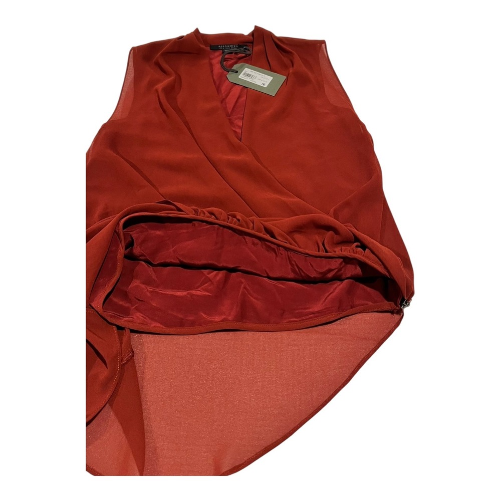 NWT AllSaints Abi Rust Asymmetric Drape Sleeveless Top Blouse Size 2 - Picture 10 of 16